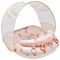 Sunnylife: Interactive Baby Float - Poppy the Peach - Pink Stripe, Inflatable Pool Ring Tube, Adjustable Fabric Seat, Shade Canopy, Play Rings, 6-12Mo